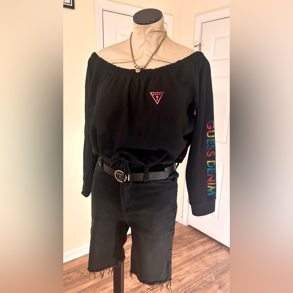 SALE•Guess Rainbow 🌈 Logo Crop Sweatshirt w Drawstring - Picture 7 of 15